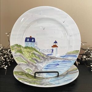 Mesa International Hand Painted Coastal Lighthouse Dinner Plate Set (2 Plates)